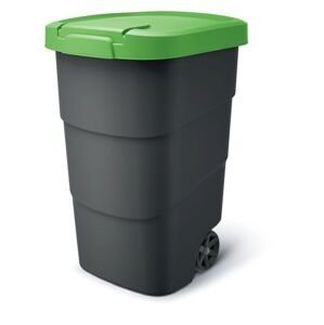 Prosperplast Zahradní popelnice s kolečky WHEELER antracit se zeleným víkem kód produktu: NBWB110-362C, rozměry (cm): 54x49,6x85,2, objem (l): 110