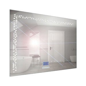 BPS-koupelny Zrcadlo závěsné s pískovaným motivem a LED osvětlením Nikoletta LED 7 Typ: dotykový vypínač a digitální display s hodinami, kód produktu: Nikoletta LED 7/100 TS-MW, rozměry: 100x65 cm
