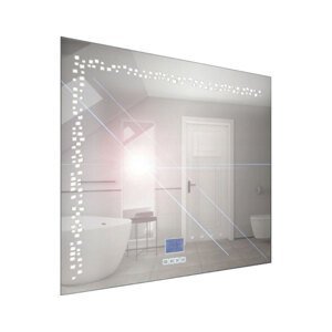 BPS-koupelny Zrcadlo závěsné s pískovaným motivem a LED osvětlením Nikoletta LED 7 Typ: dotykový vypínač a digitální display s hodinami, kód produktu: Nikoletta LED 7/60 TS-MW, rozměry: 60x65 cm