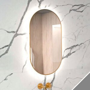 BPS-koupelny Zrcadlo v kovovém rámu s LED podsvícením po obvodu Nikoletta LED 19 ALU, zlatá Typ: dotykový vypínač, Rozměry (cm): 50x90 - (Nikoletta LED 19/50 TS ALU)