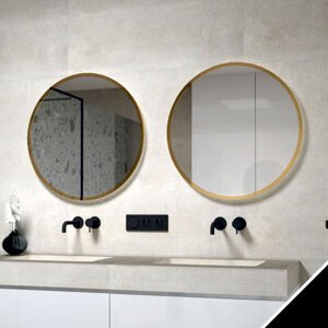 BPS-koupelny Zrcadlo v kovovém rámu s LED podsvícením po obvodu Nikoletta LED 17 BLACK, zlatá Typ: dotykový vypínač, Rozměry (cm): 80x80 - (Nikoletta LED 17/80 TS BLACK)