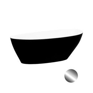 Besco Volně stojící vana z litého mramoru Goya BW 140x62 (160x70, 170x72) Barva: Bílá/černá, Rozměry: 140,5x62,5x60 cm, Varianta: Goya BW 140 CR/Click-Clack s horním čištěním chrom, #WMD-140-GWC