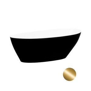 Besco Volně stojící vana z litého mramoru Goya BW 140x62 (160x70, 170x72) Barva: Bílá/černá, Rozměry: 160x70,5x61 cm, Varianta: Goya BW 160 G/Click-Clack s horním čištěním zlatý, #WMD-160-GWG