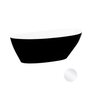 Besco Volně stojící vana z litého mramoru Goya BW 140x62 (160x70, 170x72) Barva: Bílá/černá, Rozměry: 160x70,5x61 cm, Varianta: Goya BW 160 W/Click-Clack s horním čištěním bílý, #WMD-160-GWW