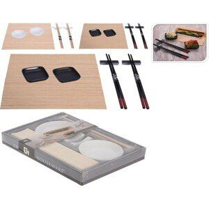 Sushi set porcelán / bambus sada 7 ks bílá