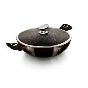 BERLINGERHAUS Wok pánev s poklicí s mramorovým povrchem 30 cm Shiny Black Edition BH-7115