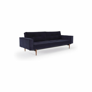 Tmavě modrá rozkládací pohovka s područkami Innovation Splitback Velvet Dark Blue