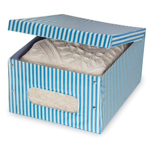 Modrý úložný box Domopak Stripe, délka 50 cm