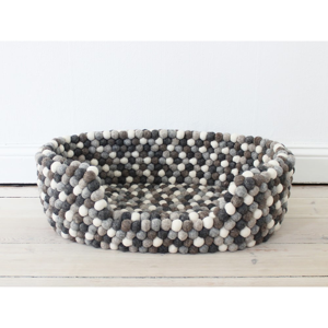 Šedo-bílý kuličkový vlněný pelíšek pro domácí zvířata Wooldot Ball Pet Basket, 80 x 60 cm