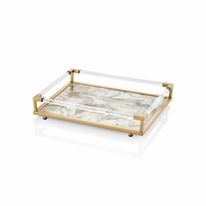 Mramorový podnos s poklopem Mia Marble Krem, 52 x 38 cm