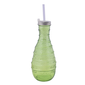 Zelená skleněná lahev z recyklovaného skla s brčkem Ego Dekor Organic, 600 ml