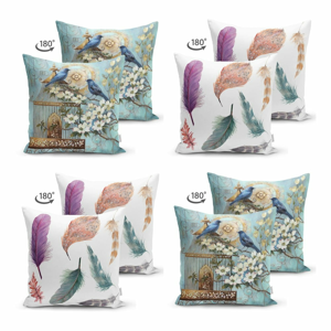 Sada 4 povlaků na polštáře Minimalist Cushion Covers Feather Birds, 45 x 45 cm