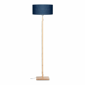 Stojací lampa s modrým  stínidlem a konstrukcí z bambusu Good&Mojo Fuji