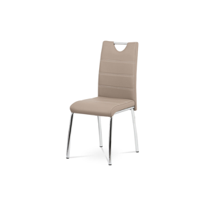 Jídelní židle - cappuccino ekokůže s bílým prošitím, kovová čtyřnohá podnož