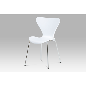 Jídelní židle, bílý plast s imitací dřeva / chrom