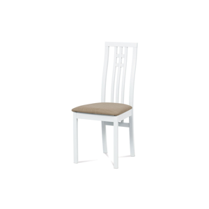 Jídelní židle, masiv buk, barva bílá, látkový béžový potah