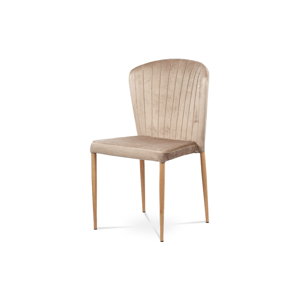 Jídelní židle, krémová sametová látka, kovová podnož, 3D dekor dub