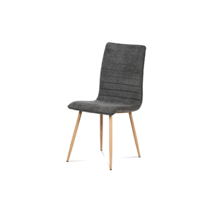 Jídelní židle, šedá látka, kovová 4 nohá podnož, 3D dekor dub