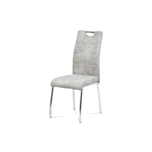 Jídelní židle, potah stříbrná látka COWBOY v dekoru vintage kůže, kovová čtyřnohá chromovaná podnož