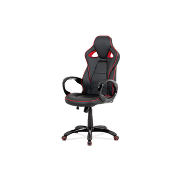 Kancelářská židle, černá-červená ekokůže, houpací mech, plastový kříž