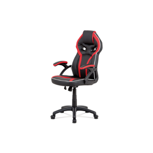 Kancelářská židle, černá ekokůže+červená látka MESH, houpací mech, plast kříž