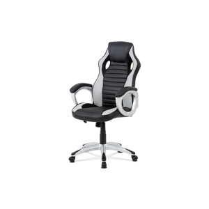 Kancelářská židle, šedá-černá ekokůže, houpací mech, kříž plast stříbrný