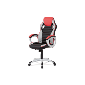 Kancelářská židle, červená-černá ekokůže, houpací mech, kříž plast stříbrný
