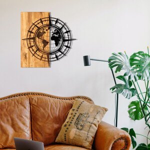 ASIR Nástěnná dekorace dřevo SMĚROVÁ RŮŽICE S GLÓBEM 57 x 58 cm