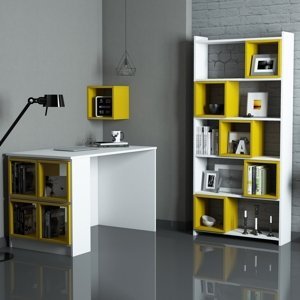 ASIR Psací stůl a knihovna BOX bílá žlutá