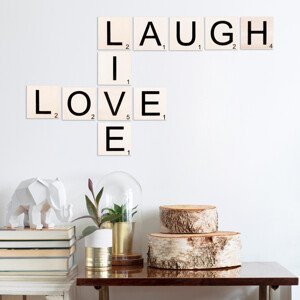 ASIR Nástěnná dekorace dřevo SCRABBLE LAUGH LOVE LIVE 111x 63 cm