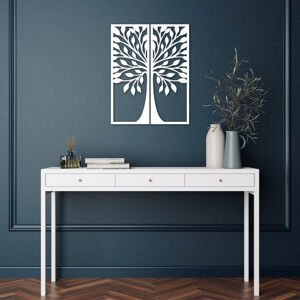 ASIR Nástěnná dekorace dřevo LISTNATÝ STROM bílý 50 x 65 cm