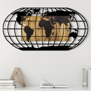 ASIR Nástěnná dekorace WORLD MAP dřevo kov černá