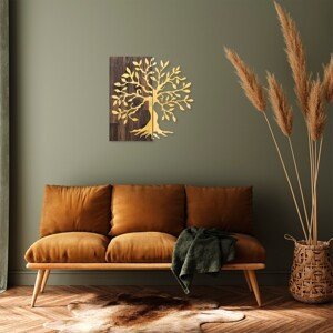 ASIR Nástěnná dekorace dřevo kov TREE ořech zlatá
