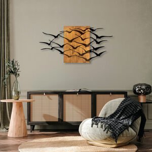 ASIR Nástěnná dekorace dřevo HEJNO LETÍCÍCH PTÁKŮ 139 x 70 cm