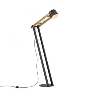 PAUL NEUHAUS LEUCHTEN DIREKT stojací lampa černá, dřevo, nastavitelné kovové stínítko, nožní vypínač