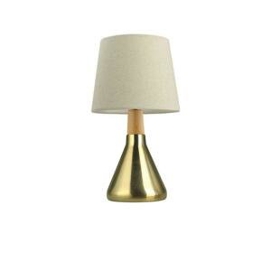 NOVA LUCE stolní lampa MONTES mosazný kov a přírodní dřevo bílé stínidlo E14 1x5W bez žárovky 7605168