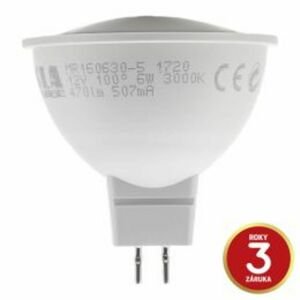 TESLA - LED žárovka GU5,3 MR16, 6W, 12V, 470lm, 25 000h, 3000K teplá bílá, 100° MR160630-5