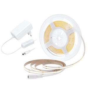 Solight LED COB pásek, sada s adaptérem, vypínač, 5m, 8W/m, 800lm/m, teplá bílá WM59-WW