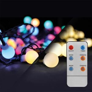 Solight LED 2v1 venkovní vánoční řetěz, koule, dálkový ovladač, 200LED, RGB+bílá, 20m+5m, 8 funkcí, IP44 1V09-RGB