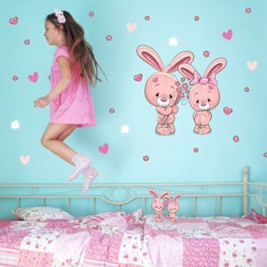 Samolepky na zeď pro holčičky - Růžoví zajíčci