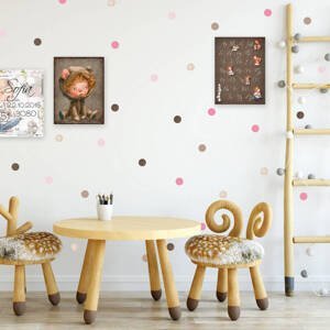 Samolepky na zeď pro holčičky - Puntíky v hnědé a růžové barvě