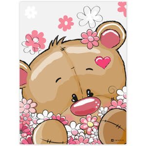 Obraz rozkošného medvídka s květinami