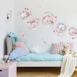 Samolepky na zeď - Růžoví plyšoví medvídci se jménem