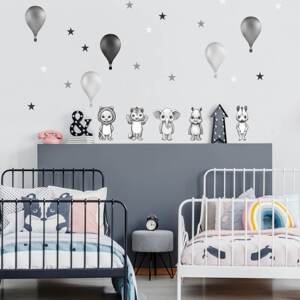 Dětské samolepky na zeď - Černo-bílé INSPIO zvířátka s balony