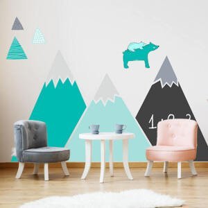 Samolepky do dětského pokoje - Modro-tyrkysové hory a kopce s tabulovou fólií