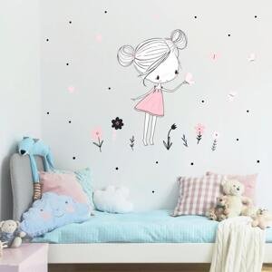 Dětské samolepky na zeď - Víla v pudrových barvách s motýly a květinami