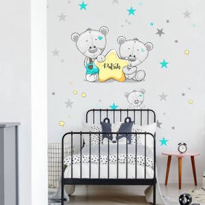 Dětské samolepky na zeď - Tyrkysoví medvídci s hvězdičkou a se jménem