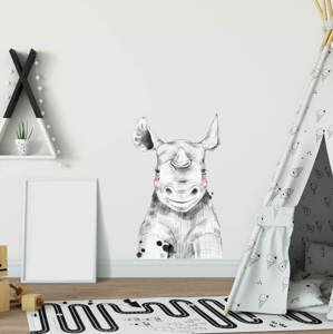Dětské samolepky na zeď - Velký nosorožec v černobílé barvě