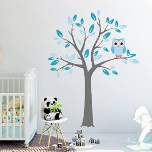 Dětské samolepky na zeď - Strom s modrou sovičkou