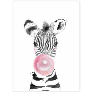 Obraz na zeď - Zebra s růžovou bublinou